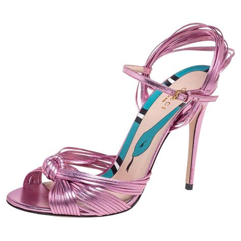 gucci allie knotted sandals pink|Gucci Metallic Pink Strappy Leather Allie Knot Sandals Size 40.